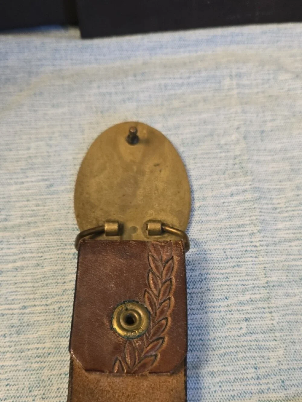 Vintage Brown Leather Belt with Brass Masonic Buckle Sportster